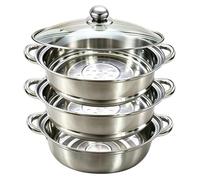 Chingcoo Steamery Cuiseur vapeur 28 cm - Cuiseur vapeur en acier inoxydable avec insert, batterie de cuisine à 3 niveaux avec couvercle pour légumes, fruits de mer, soupes, ragoûts et pâtes (trois 3)