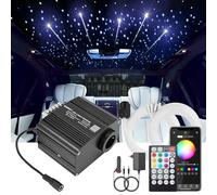 CHINLY 12W Météore Ciel Etoile Voiture Fibre Optique, App/télécommande Bluetooth RGBW, Activation Musicale, 650pcs*0,75mm*3m kit Fibre Ciel Etoile Plafond pour Voiture/Plafond/Cinéma