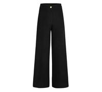 Chino noir uni en tweed à coupe bootcut, taille haute avec 1 bouton doré 44