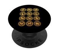 Chinois 12 Animaux Signes du Zodiaque Bonne Lunaire Nouvel an Chinois PopSockets PopGrip Adhésif