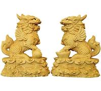 Chinois Feng Shui Buis Qilin/Kylin Sculpté À La Main Statue Sculpture Décoration pour Attirer La Bonne Chance La Richesse Décoration De Maison De Bureau FigurinesUne Paire 122