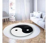 Chinois Tai Chi Yin Yang Cercle Tapis Noir et Blanc Bagua Motif Doux Non Glissant Rond Tapis pour Couloir Bureau Salle À Manger Étude Décor 152cm(Rond)