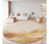 Chinois Tapis Rond 120 Cm Paysage Peinture À L'Encre Lignes Doux Et Antidérapant À Poils Courts Lavable en Machine pour Salon Chambre À Coucher Salle Brun
