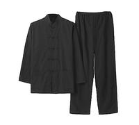 Chinois Traditionnel Manches Longues Tang Costume Kung Fu Uniforme Chemise pour Hommes Kung Fu Veste Pantalon, Coton Pur Tai Chi Uniforme, Hanfu Kung Fu Wing Chun Ch Black-S