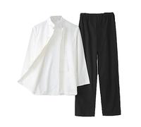 Chinois Traditionnel Manches Longues Tang Costume Kung Fu Uniforme Chemise pour Hommes Kung Fu Veste Pantalon, Coton Pur Tai Chi Uniforme, Hanfu Kung Fu Wing Chun Ch Black-XL