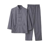 Chinois Traditionnel Manches Longues Tang Costume Kung Fu Uniforme Chemise pour Hommes Kung Fu Veste Pantalon, Coton Pur Tai Chi Uniforme, Hanfu Kung Fu Wing Chun Ch grey-4XL