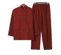 Chinois Traditionnel Manches Longues Tang Costume Kung Fu Uniforme Chemise pour Hommes Kung Fu Veste Pantalon, Coton Pur Tai Chi Uniforme, Hanfu Kung Fu Wing Chun Ch red-4XL