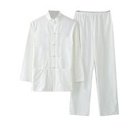 Chinois Traditionnel Manches Longues Tang Costume Kung Fu Uniforme Chemise pour Hommes Kung Fu Veste Pantalon, Coton Pur Tai Chi Uniforme, Hanfu Kung Fu Wing Chun Ch grey1-3XL