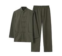 Chinois Traditionnel Manches Longues Tang Costume Kung Fu Uniforme Chemise pour Hommes Kung Fu Veste Pantalon, Coton Pur Tai Chi Uniforme, Hanfu Kung Fu Wing Chun Ch Green-S