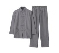 Chinois Traditionnel Manches Longues Tang Costume Kung Fu Uniforme Chemise pour Hommes Kung Fu Veste Pantalon, Coton Pur Tai Chi Uniforme, Hanfu Kung Fu Wing Chun Ch grey-4XL