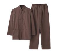 Chinois Traditionnel Manches Longues Tang Costume Kung Fu Uniforme Chemise pour Hommes Kung Fu Veste Pantalon, Coton Pur Tai Chi Uniforme, Hanfu Kung Fu Wing Chun Ch coffee-3XL