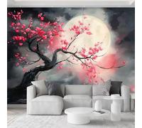 Chinois Traditionnel Papier Peint Mural 400L x 280H cm, Onirique Floral Branches Lune Papier Peint Panoramique Intissé Art Mural - Graphite Photo Fresque Décoratif pour Salle à Manger Salon Chambre