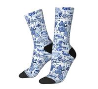 Chinoiserie Bleu Et Blanc Homme Femme Chaussette De Travail Poids Léger Socquette D'Équipage Respirant Chaussette De Course Pour Randonnée Sport Voyager