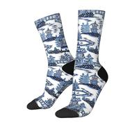 Chinoiserie Bleu Et Blanc Style Chinois Femme Homme Chaussettes De Tennis Poids Léger Chaussette De Travail Durabilité Socquette De Marche Pour Marche Sport Intérieur