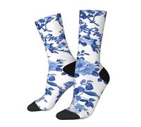 Chinoiserie Bleu Et Blanc Style Chinois Unisexe Chaussette De Travail Respirant Socquette De Marche Chaudes Socquette D'Équipage Pour Sport Intérieur Marche