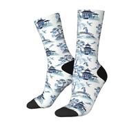 Chinoiserie Bleu Et Blanc Style Chinois Unisexe Chaussettes De Sport Durabilité Socquette De Marche Chaudes Socquette D'Équipage Pour Intérieur Randonnée Extérieur
