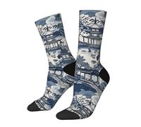 Chinoiserie Bleu Et Blanc Style Chinois Unisexe Chaussettes De Sport Respirant Chaussette De Course Durabilité Chaussette De Travail Pour Cyclisme Voyager Randonnée
