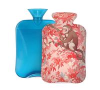 Chinoiserie Bouillotte avec housse 2 l Motif feuilles roses singe Pour adultes Chauffe-douleur/soulagement de la douleur