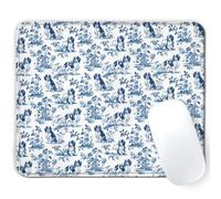 Chinoiserie Cavalier King Charles Spaniel Tapis de souris Grandmillennial Bleu et Blanc Botanique Chien Tapis de souris avec base en caoutchouc antidérapant pour la maison et le bureau, 30 x 24,9 cm