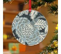 Chinoiserie - Décoration de sapin de Noël - Motif floral vert bleu blanc - Feuilles de palmiers tropicaux - Souvenir rond en acrylique transparent - Gris noir - Feuille verte - Souvenir pour