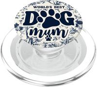 Chinoiserie Florale Bleue Cute Worlds Best Dog Mum Paw PopSockets PopGrip pour MagSafe