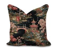 Chinoiserie Housse de coussin décorative à fermeture éclair pour canapé, café, bar, club, pub, décoration d'intérieur - 50,8 x 50,8 cm - Charbon de corail