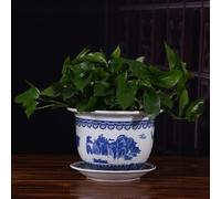 Chinoiserie Jingdezhen Porcelaine Bleue et Blanche Peinte à la Main, Pots de Fleurs en céramique, jardinières Chinoises en céramique, récipient de Fleurs, décoration d'intérieur avec Pot de Fleurs
