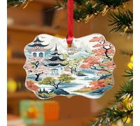 Chinoiserie Pagode Asiatique Ornements à Suspendre Blanc Corail Bleu Chinoise Exotique Scénique Unique Souvenir Disque Acrylique Transparent Oiseaux Pagode Pendentif pour Décoration de Sapin de Noël