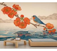 Chinoiserie Papier peint mural Fleurs et oiseaux de printemps Papier peint d'accent de montagne chinoise pour enfants pour chambre à coucher salon Poster mural Décor 400 x 280 cm