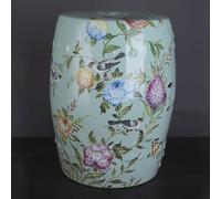 Chinoiserie Tabouret tambour en céramique Motif floral oiseau pour jardin, terrasse, pelouse, intérieur et extérieur