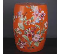 Chinoiserie Tabouret tambour en céramique Motif floral oiseau pour jardin, terrasse, pelouse, intérieur et extérieur