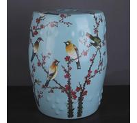 Chinoiserie Tabouret tambour en céramique Motif floral oiseau pour jardin, terrasse, pelouse, intérieur et extérieur