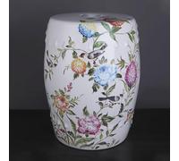 Chinoiserie Tabouret tambour en céramique Motif floral oiseau pour jardin, terrasse, pelouse, intérieur et extérieur