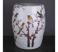 Chinoiserie Tabouret tambour en céramique Motif floral oiseau pour jardin, terrasse, pelouse, intérieur et extérieur