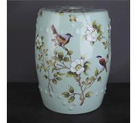 Chinoiserie Tabouret tambour en céramique Motif floral oiseau pour jardin, terrasse, pelouse, intérieur et extérieur