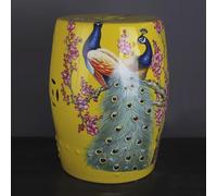 Chinoiserie Tabouret tambour en céramique Motif floral oiseau pour jardin, terrasse, pelouse, intérieur et extérieur