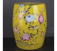 Chinoiserie Tabouret tambour en céramique Motif floral oiseau pour jardin, terrasse, pelouse, intérieur et extérieur