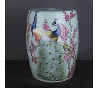 Chinoiserie Tabouret tambour en céramique Motif floral oiseau pour jardin, terrasse, pelouse, intérieur et extérieur