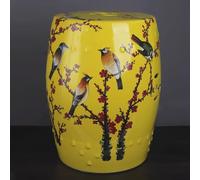 Chinoiserie Tabouret tambour en céramique Motif floral oiseau pour jardin, terrasse, pelouse, intérieur et extérieur