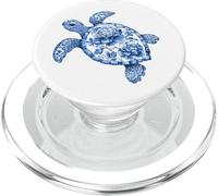 Chinoiserie - Tortue de mer Bleue et Blanche - Art côtier Floral PopSockets PopGrip pour MagSafe