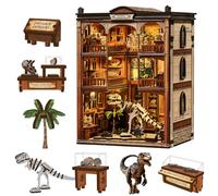 Chinoket Kit Book Nook-Fossilmuseum (thème dinosaure),Mini-Maisons poupées,Puzzle Miniature en Bois 3D avec lumières LED,Kit de Bricolage pour Adultes et Adolescents,Cadeau et Accessoire de Maison