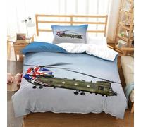 Chinook with The Union Jack Linge De Lit avec Fermeture Éclair Cachée, Single（135x200cm） Hélicoptère Militaire Housse De Couette, Microfibre Parure De Lit Confortable Résistant À l'usure Literie