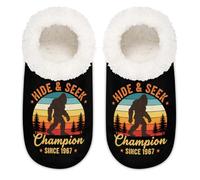 Chintiz Bigfoot Sasquatch Pantoufles douces et chaudes pour femme et homme en peluche antidérapante à dos fermé pour l'hiver, la chambre à coucher, l'intérieur et l'extérieur, Bigfoot Sasquatch Forest