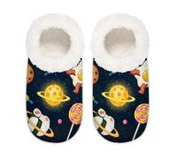 Chintiz Chaussons doux et confortables pour femme et homme - Motif planète alimentaire - Antidérapantes - Dos fermé - Pour l'hiver, la chambre à coucher, l'intérieur et l'extérieur, Planète