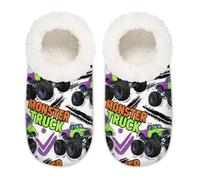 Chintiz Chaussons doux et confortables pour femme et homme - Motif voiture monstre - Antidérapants - Dos fermé - Pour chambre à coucher, hiver, intérieur et extérieur, Monster Car Trucks 2, Large