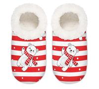 Chintiz Chaussons doux et confortables pour femme et homme - Ours polaire rayé rouge - En peluche antidérapante - Chaussures d'intérieur et d'extérieur, Ours polaire rayé rouge, XX-Large Wide