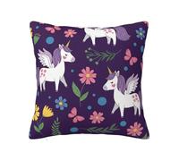 Chintiz Housse de coussin décorative en peluche douce avec fermeture éclair dissimulée pour canapé, salon, chambre à coucher, décoration d'intérieur - 55 x 55 cm - Motif licorne