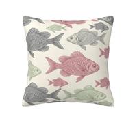 Chintiz Housse de coussin décorative en peluche douce avec fermeture éclair dissimulée pour canapé, salon, chambre à coucher, décoration d'intérieur - 45 x 45 cm - Poissons colorés