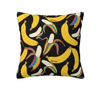 Chintiz Housse de coussin décorative en peluche douce avec fermeture éclair pour canapé, salon, chambre à coucher, décoration d'intérieur - 40 x 40 cm - Motif banane arc-en-ciel