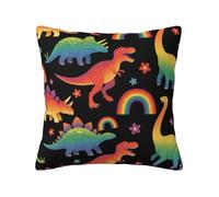 Chintiz Housse de coussin décorative en peluche douce avec fermeture éclair pour canapé, salon, chambre à coucher, décoration d'intérieur - 55 x 55 cm - Motif dinosaure arc-en-ciel